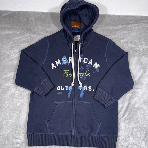 American Eagle Outfitters Tops - AMERICAN EAGLE Women's Full Zip Hoodie XL w/ 3/4 Length Sleeves Retro Preppy